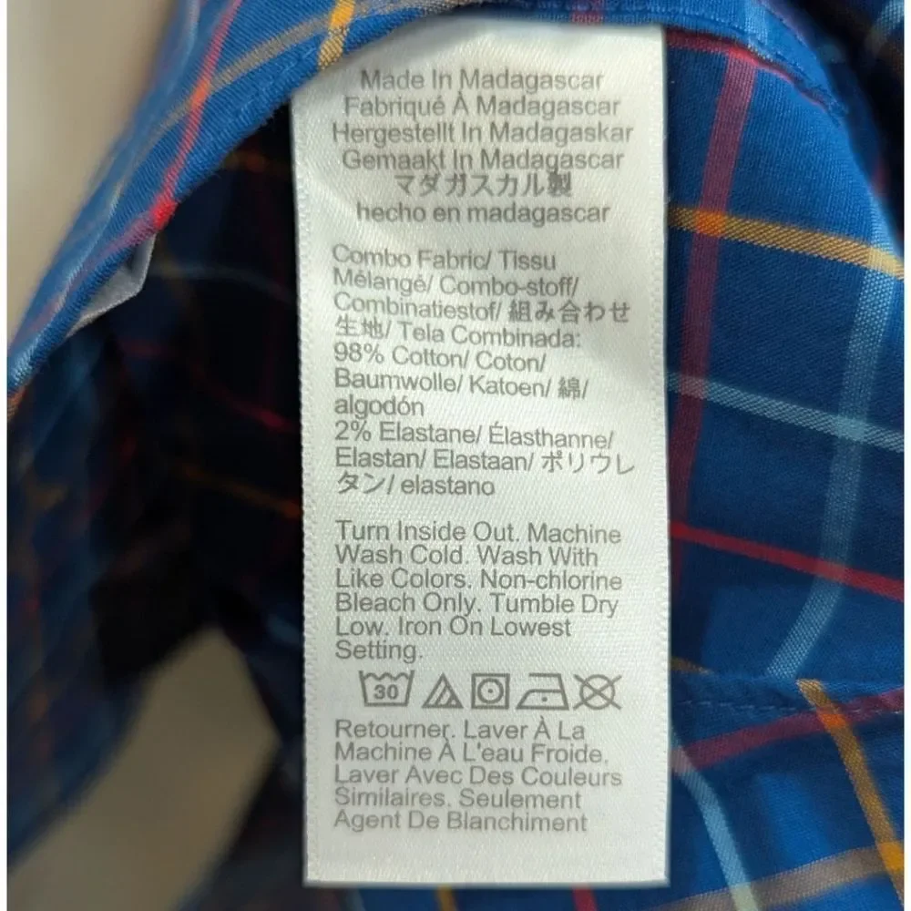 J. Crew Factory Flex Washed Slim Blue & Red Plaid Casual Button Down Shirt NWT